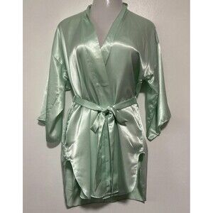 Vintage Jayre California Satin Robe Kimono Silky Green Short Sleeve Lingerie SM